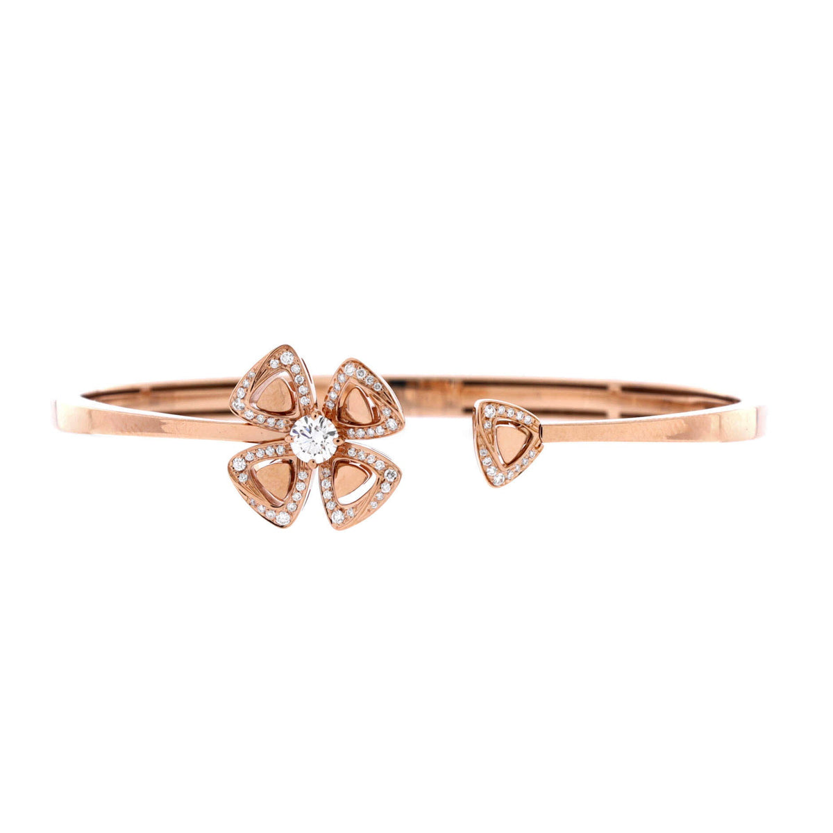 Bvlgari Fiorever Bangle Bracelet 18K Rose Gold with Pave Diamonds