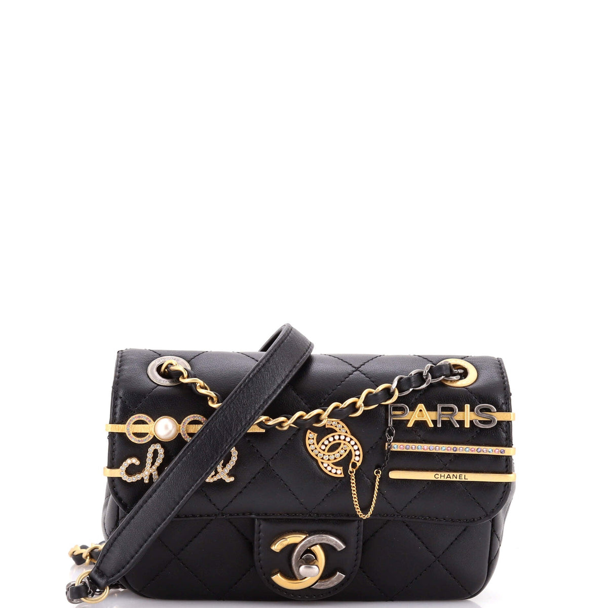 Chanel Coco Clips Flap Bag Embellished Quilted Lambskin Mini