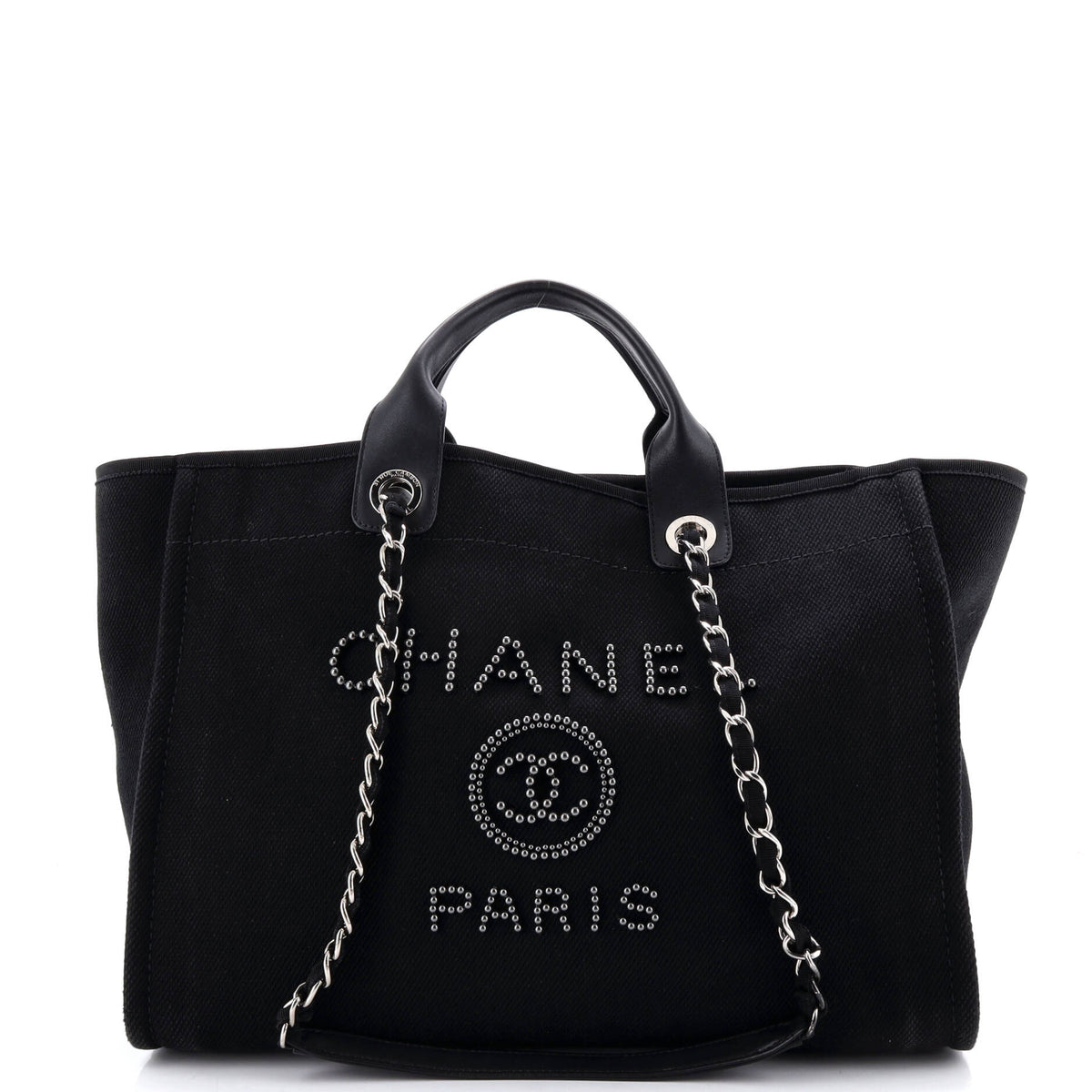 Chanel Deauville Tote Pearl Embellished Canvas Medium
