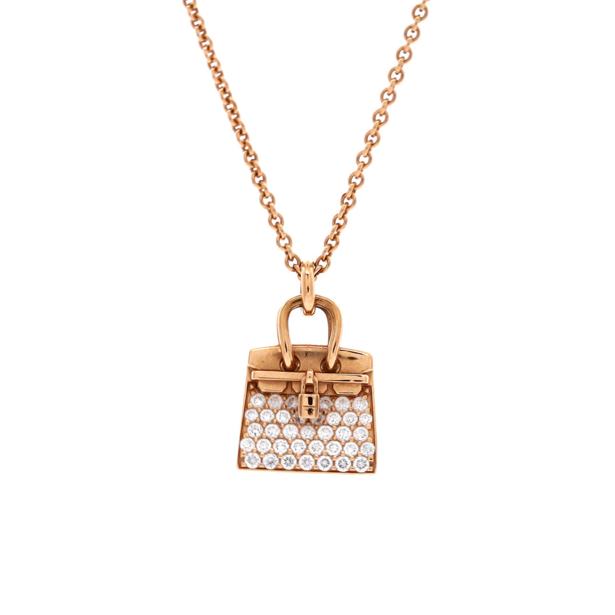 Hermes Birkin Amulette NM Pendant Necklace 18K Rose Gold and Diamonds