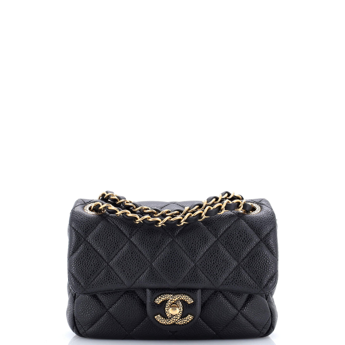 Chanel Textured CC Classic Single Flap Bag Quilted Caviar Mini