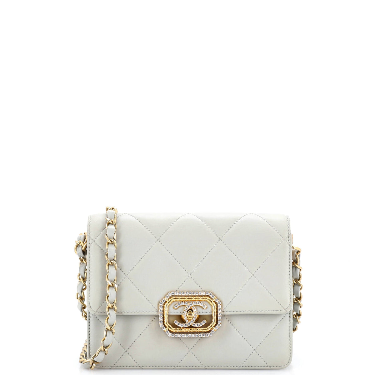 Chanel Crystal Geometric Frame CC Flap Bag Quilted Calfskin Mini