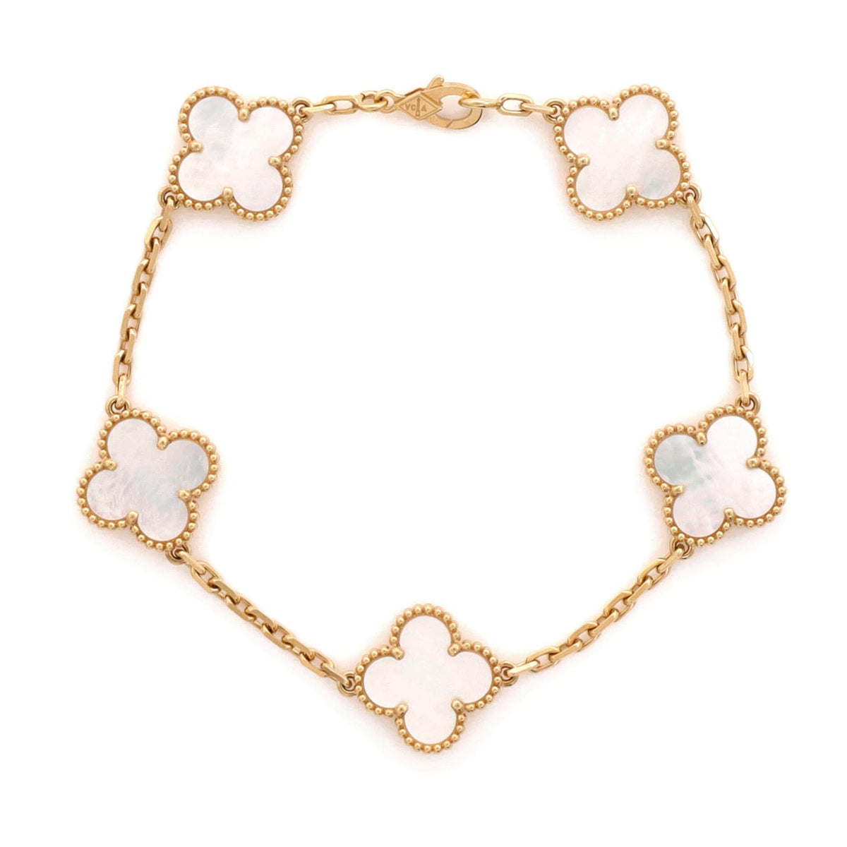 Van Cleef & Arpels Vintage Alhambra 5 Motifs Bracelet 18K Yellow Gold and Mother of Pearl