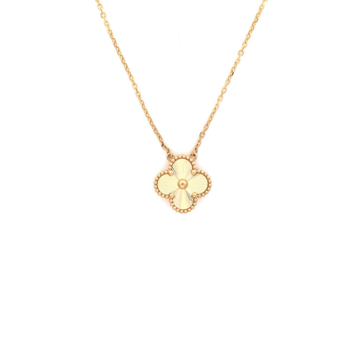 Van Cleef & Arpels Vintage Alhambra Pendant Necklace Guilloche 18K Yellow Gold