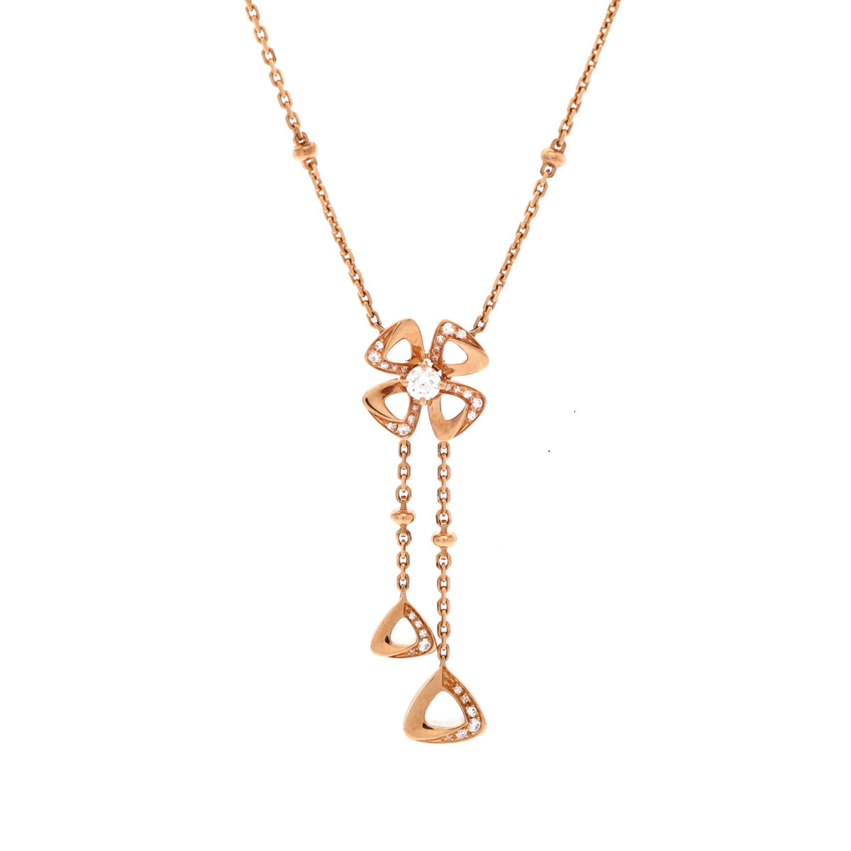 Bvlgari Fiorever Drop Pendant Necklace 18K Rose Gold and Diamonds