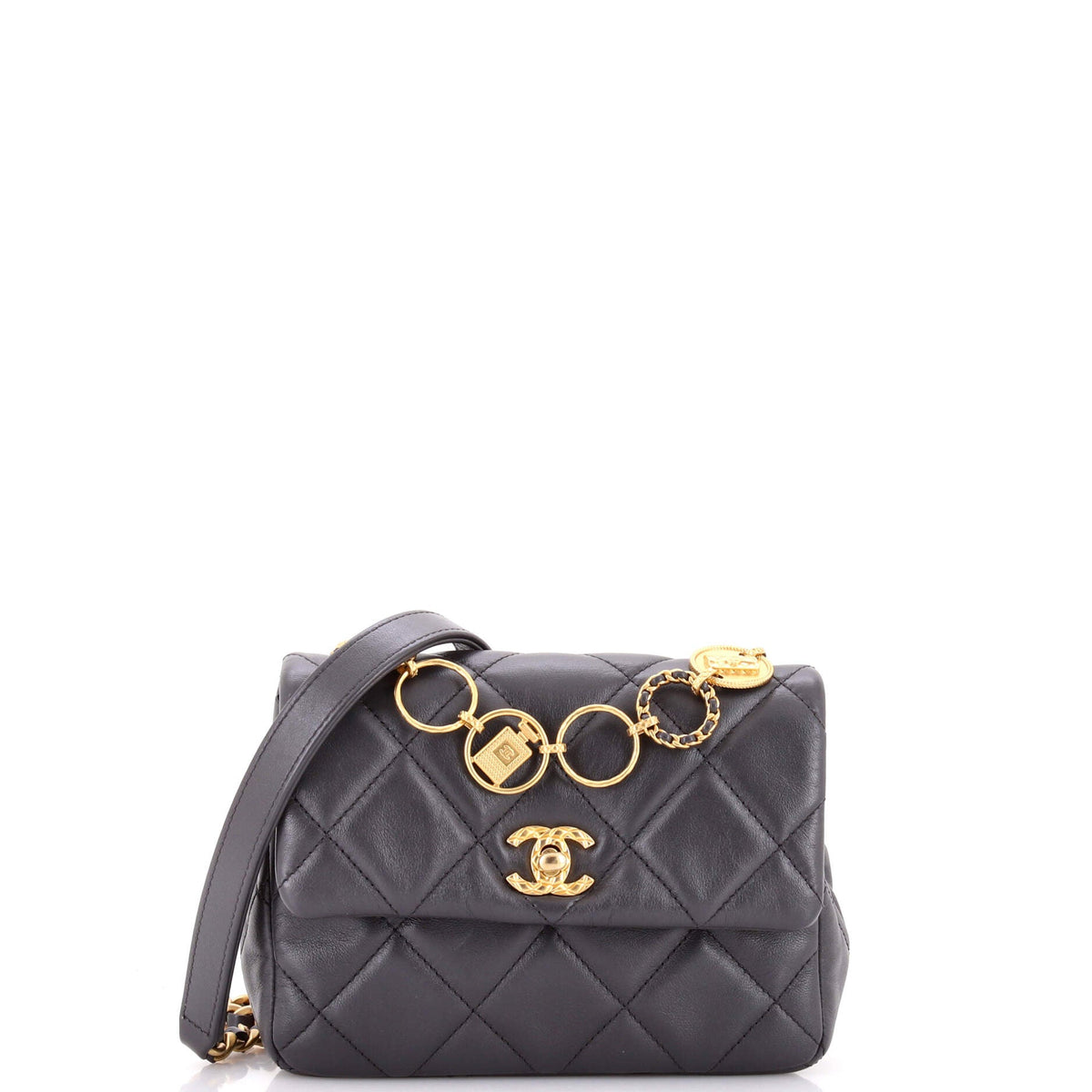 Chanel CC Charm Chain Strap Flap Shoulder Bag Quilted Lambskin Mini