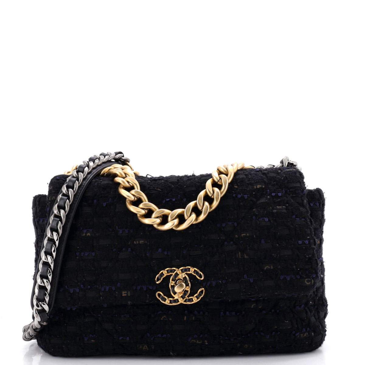 Chanel 19 Flap Bag Quilted Tweed and Ribbon Large
