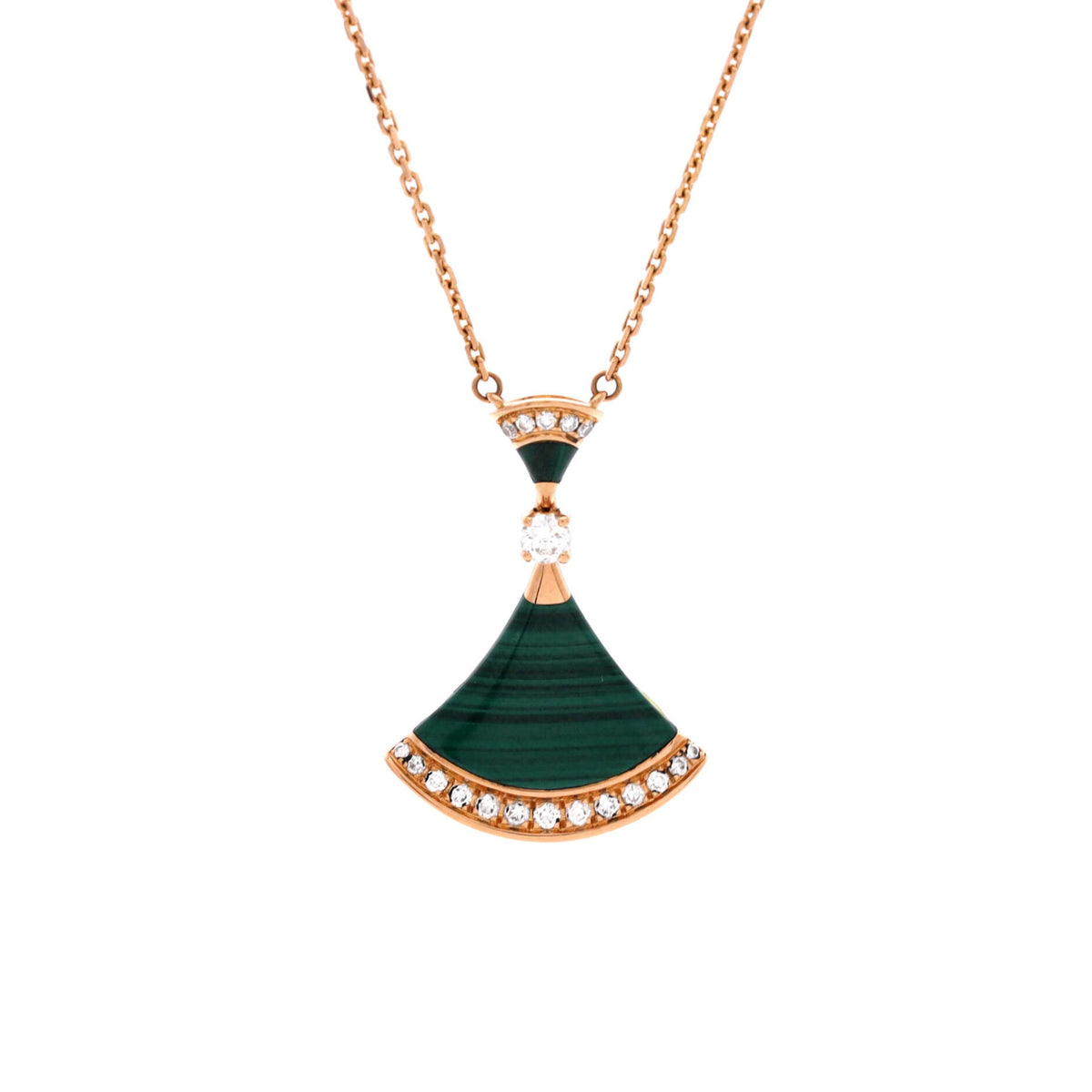 Bvlgari Divas' Dream Pendant Necklace 18K Rose Gold with Malachite and Diamonds Large
