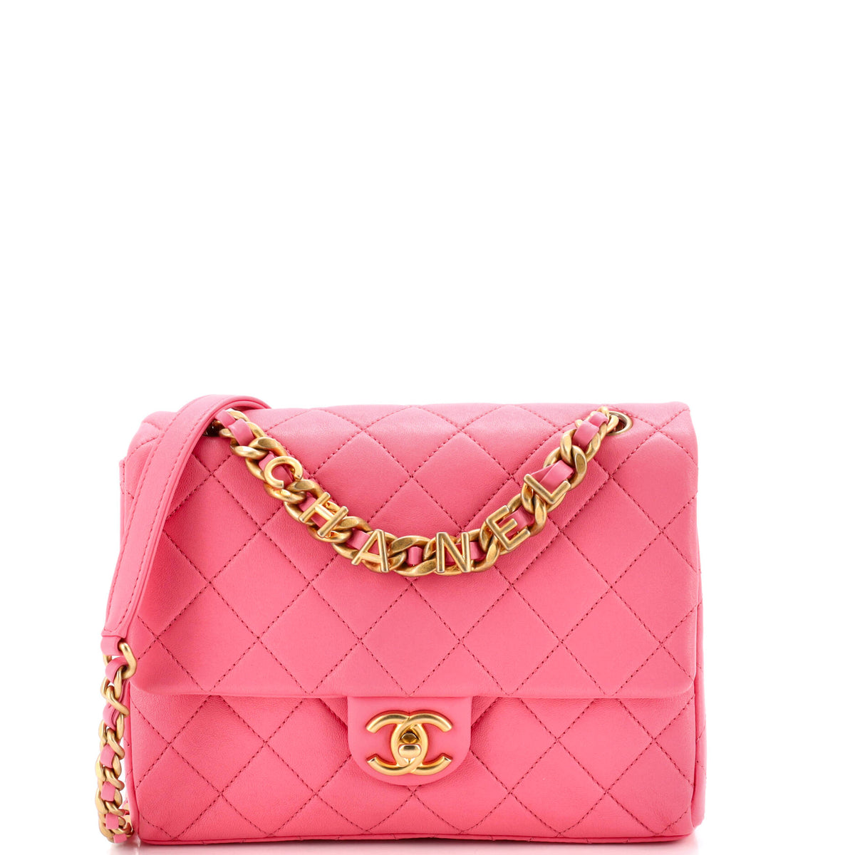 Chanel Logo Letters Chanel Touch Chain Flap Bag Quilted Lambskin Small