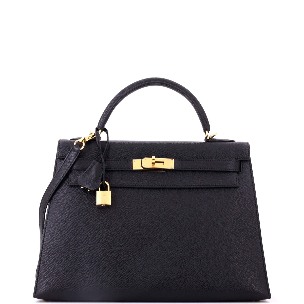 Hermes Kelly Handbag Noir Epsom with Gold Hardware 32
