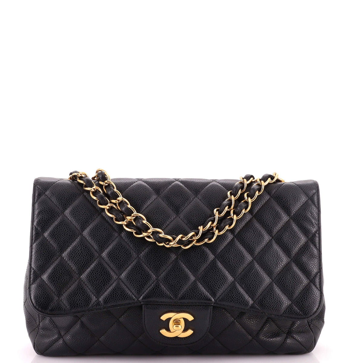 Chanel Vintage Classic Single Flap Bag Quilted Caviar Jumbo