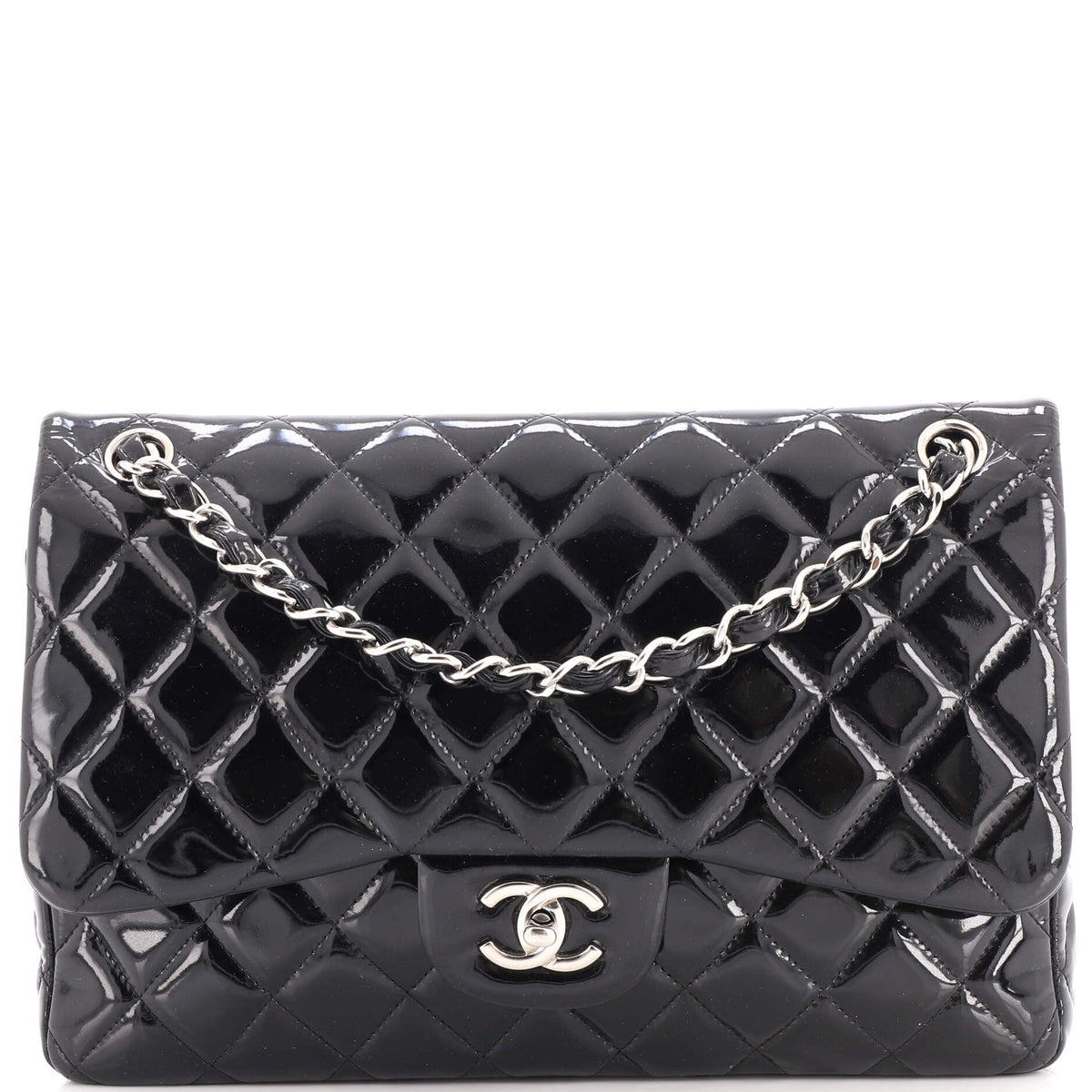 Chanel Classic Double Flap Bag Quilted Patent Jumbo