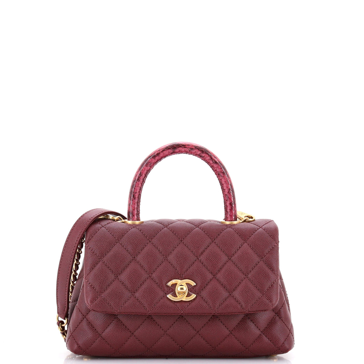 Chanel Coco Top Handle Bag Quilted Caviar with Lizard Mini