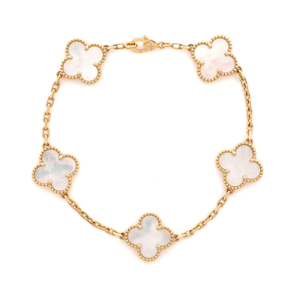 Van Cleef & Arpels Vintage Alhambra 5 Motifs Bracelet 18K Yellow Gold and Mother of Pearl