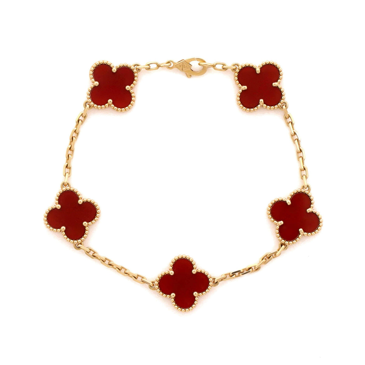 Van Cleef & Arpels Vintage Alhambra 5 Motifs Bracelet 18K Yellow Gold and Carnelian