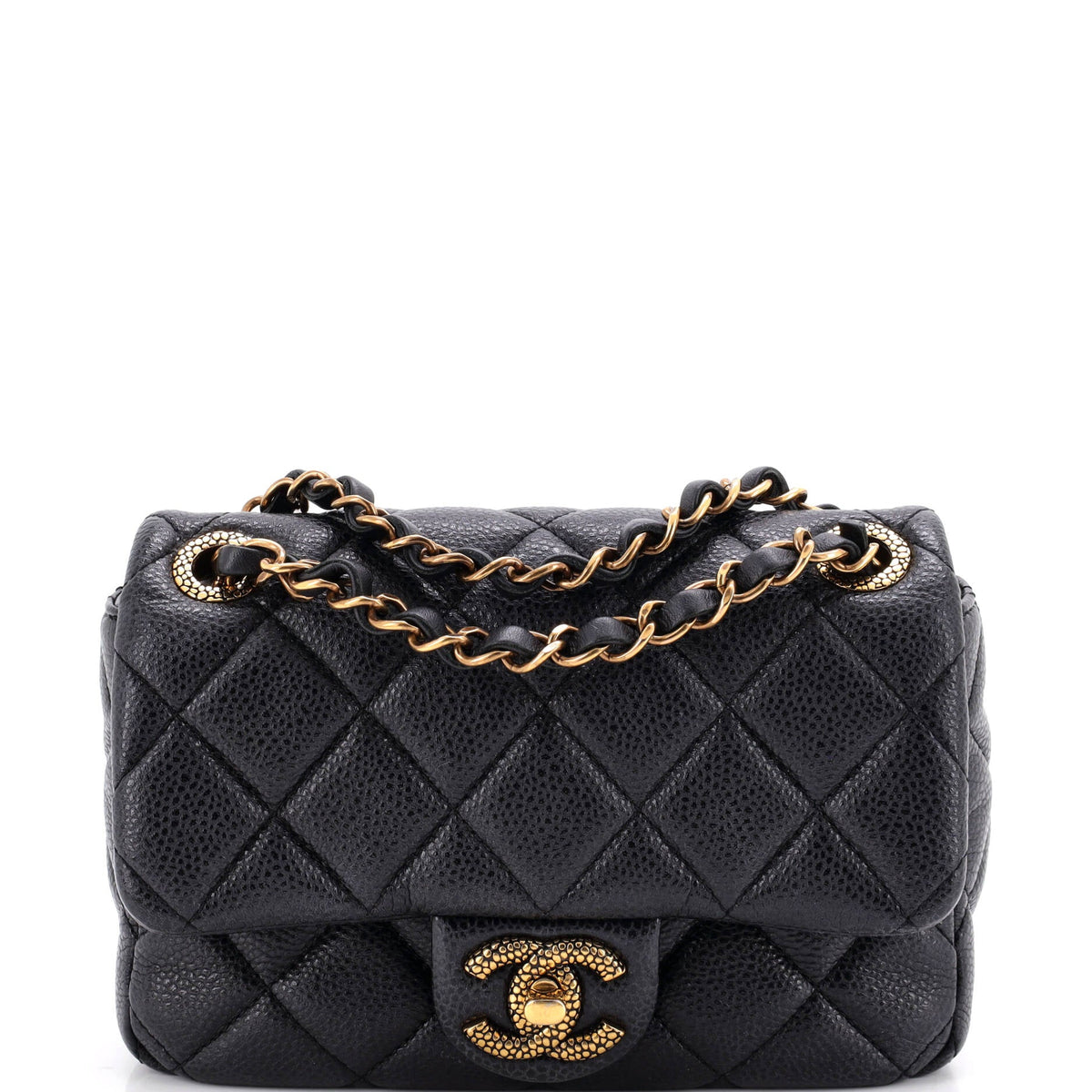 Chanel Textured CC Classic Single Flap Bag Quilted Caviar Mini