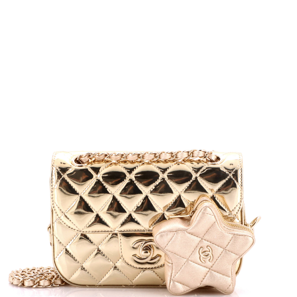 Chanel Hollywood Boulevard Flap Bag with Star Coin Purse Quilted Metallic Leather Mini