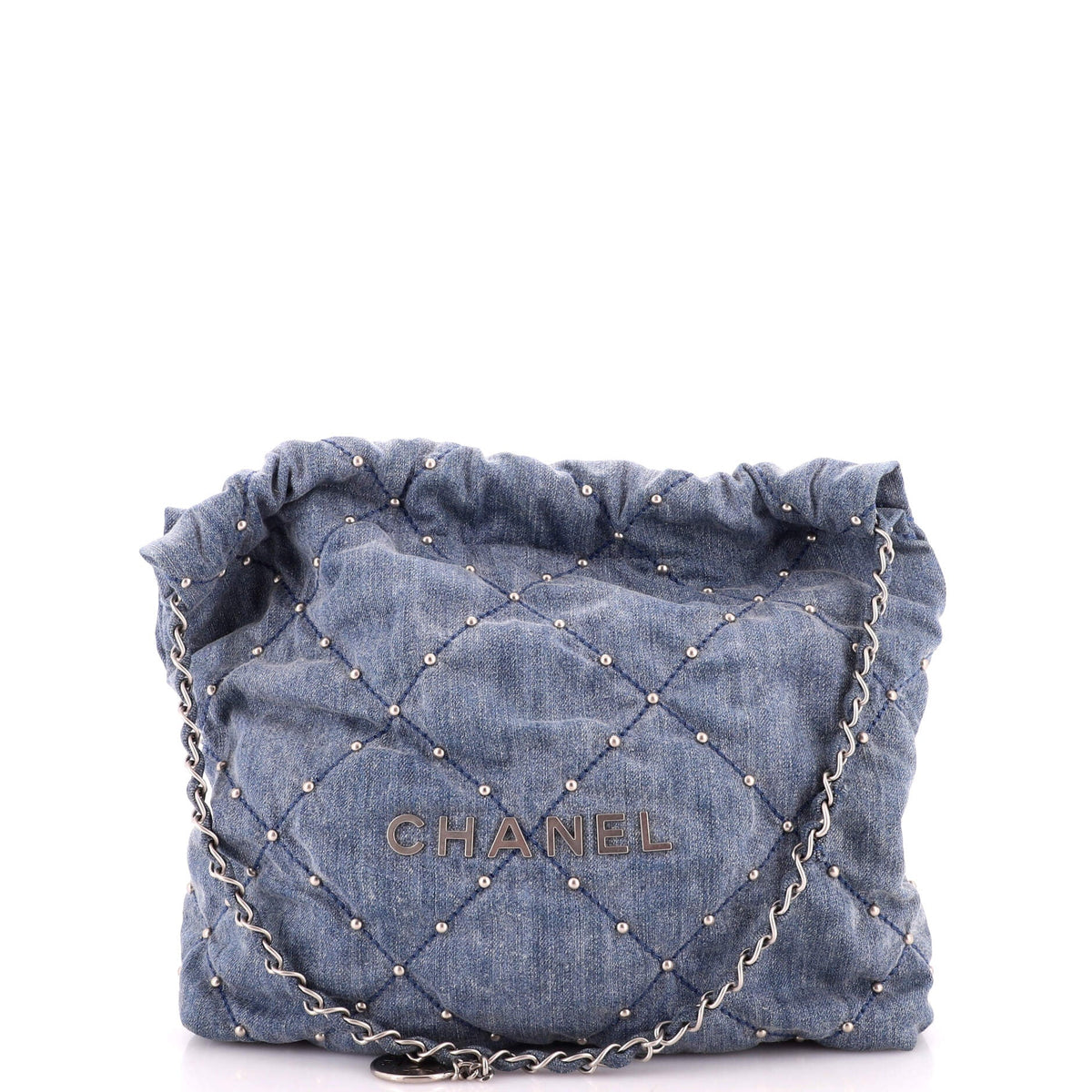 Chanel 22 Chain Hobo Quilted Studded Denim Small