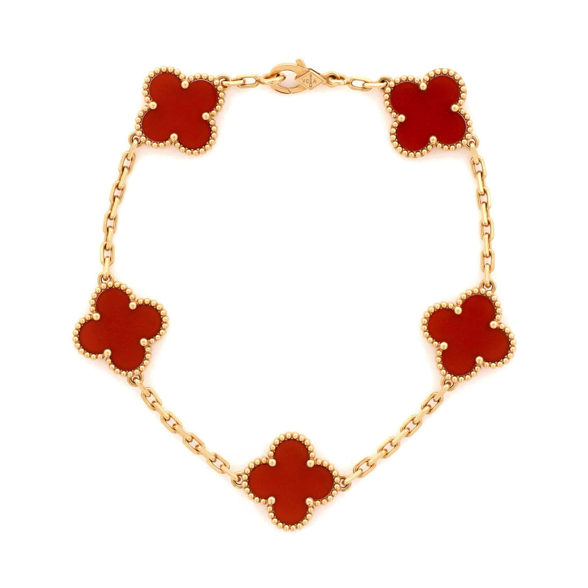 Van Cleef & Arpels Vintage Alhambra 5 Motifs Bracelet 18K Yellow Gold and Carnelian