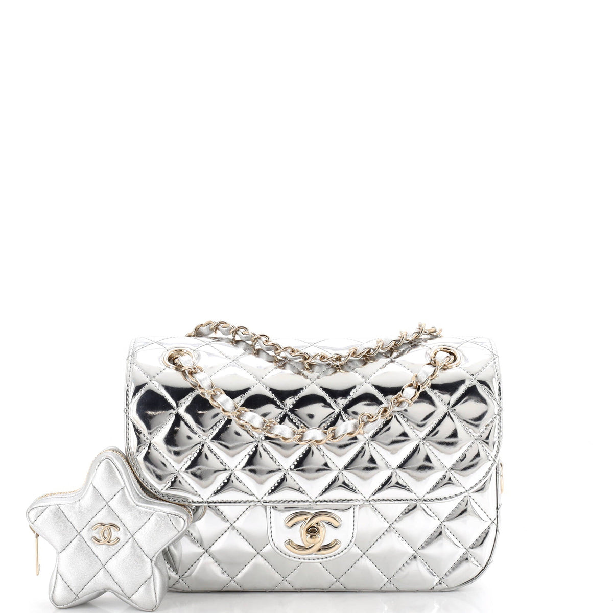 Chanel Hollywood Boulevard Flap Bag with Star Coin Purse Quilted Metallic Leather Small