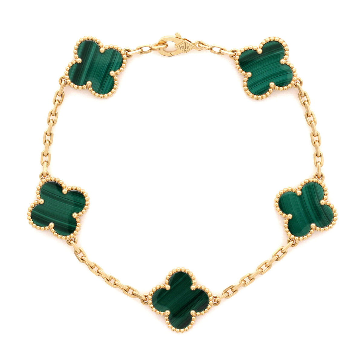 Van Cleef & Arpels Vintage Alhambra 5 Motifs Bracelet 18K Yellow Gold and Malachite