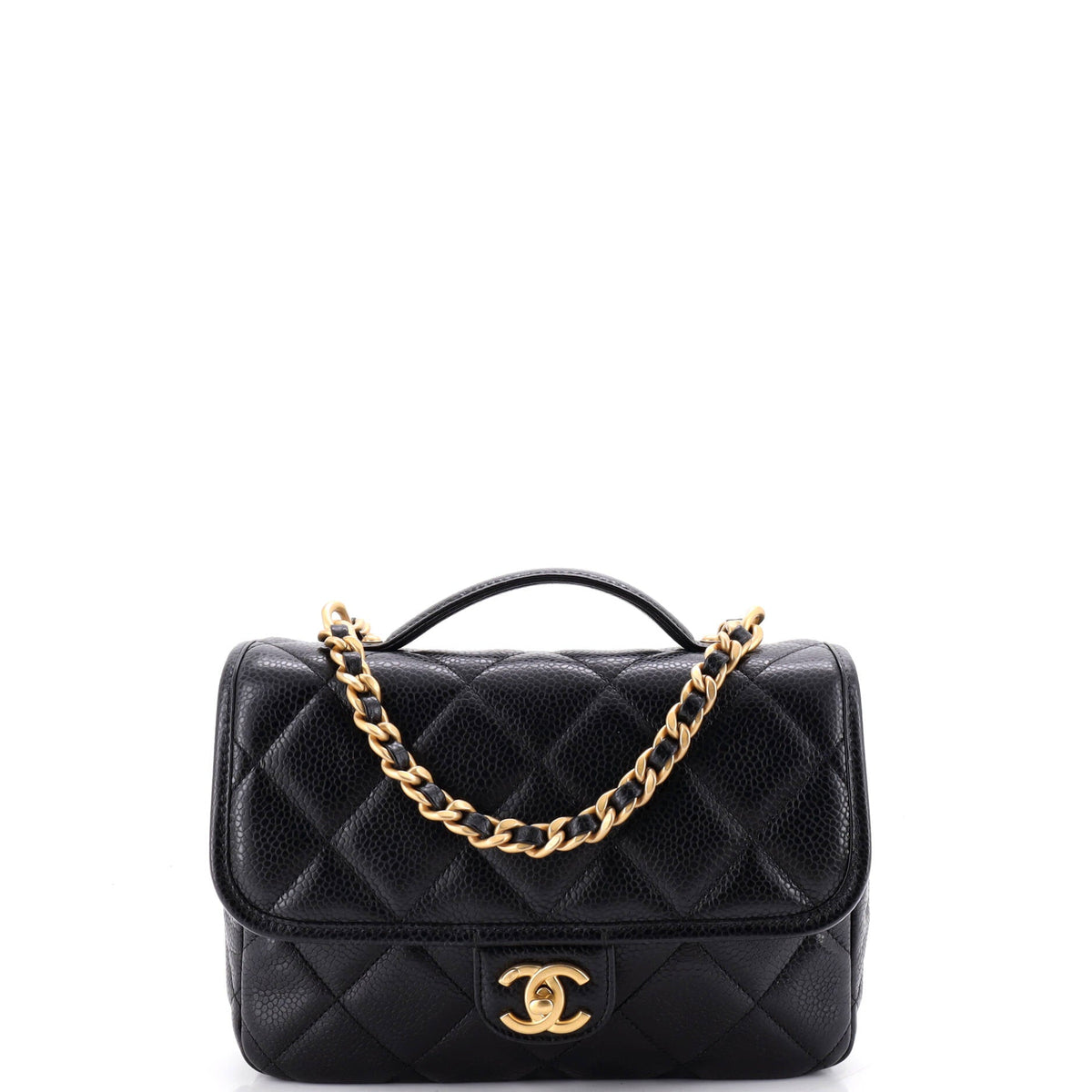 Chanel CC Chain Top Handle Square Backpack Quilted Caviar Medium