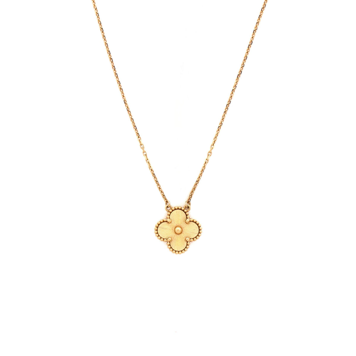 Van Cleef & Arpels Vintage Alhambra Pendant Necklace Guilloche 18K Yellow Gold