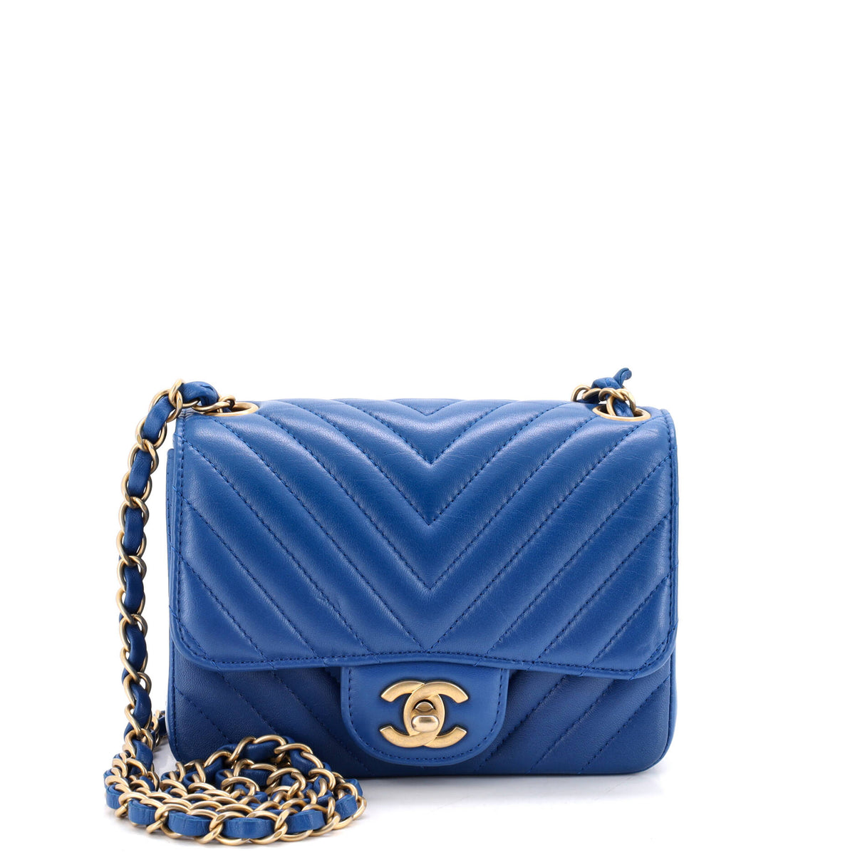 Chanel Square Classic Single Flap Bag Chevron Lambskin Mini