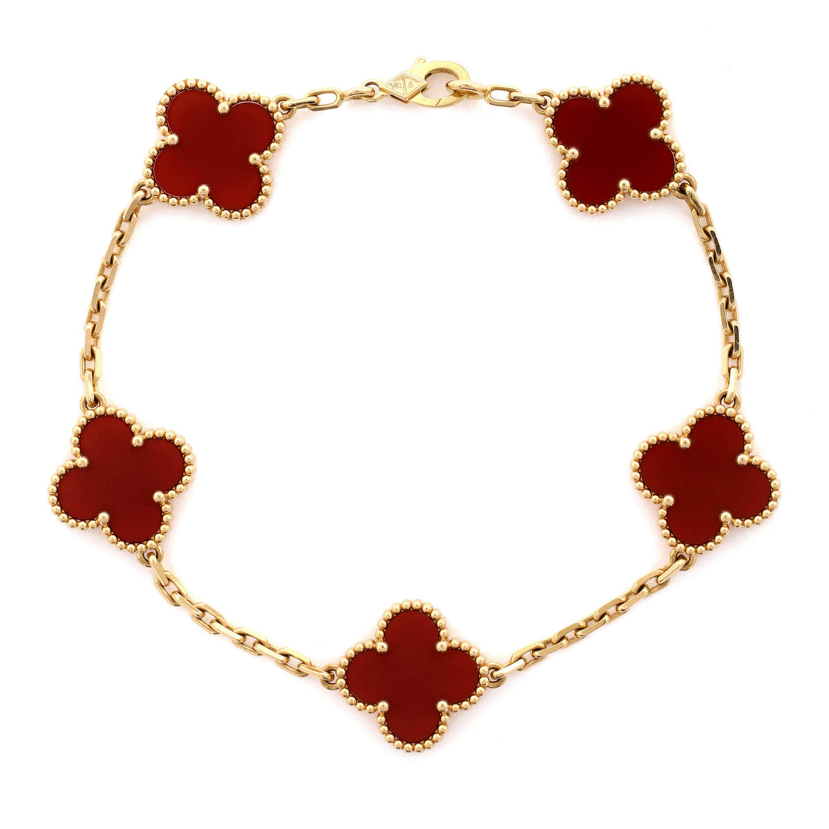 Van Cleef & Arpels Vintage Alhambra 5 Motifs Bracelet 18K Yellow Gold and Carnelian