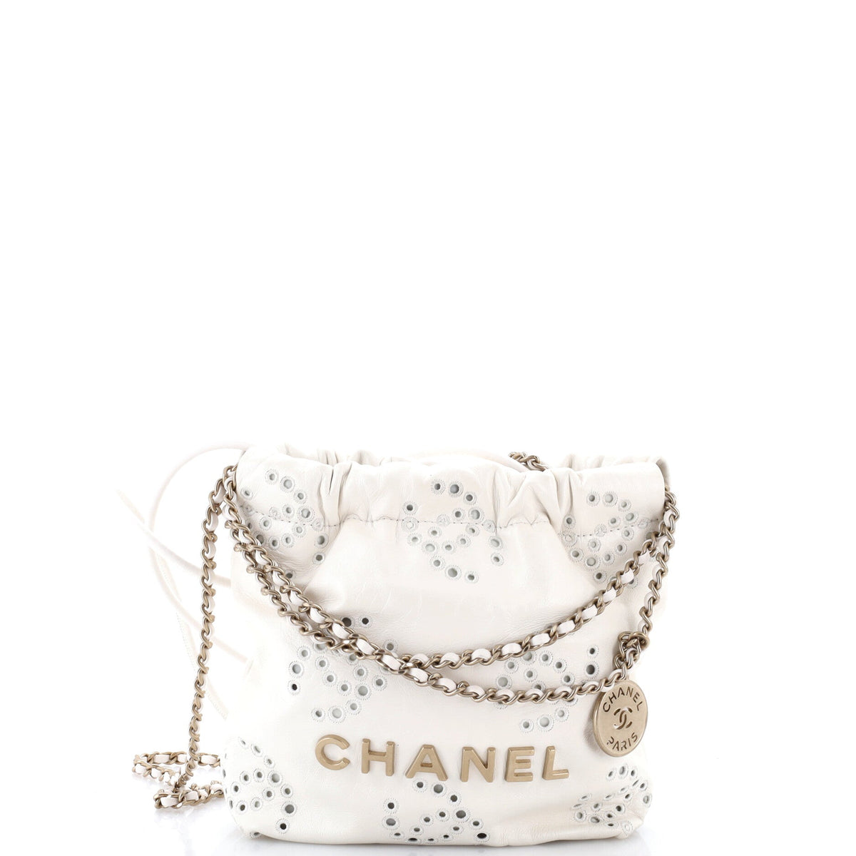 Chanel 22 Chain Hobo CC Eyelet Embroidered Calfskin Mini