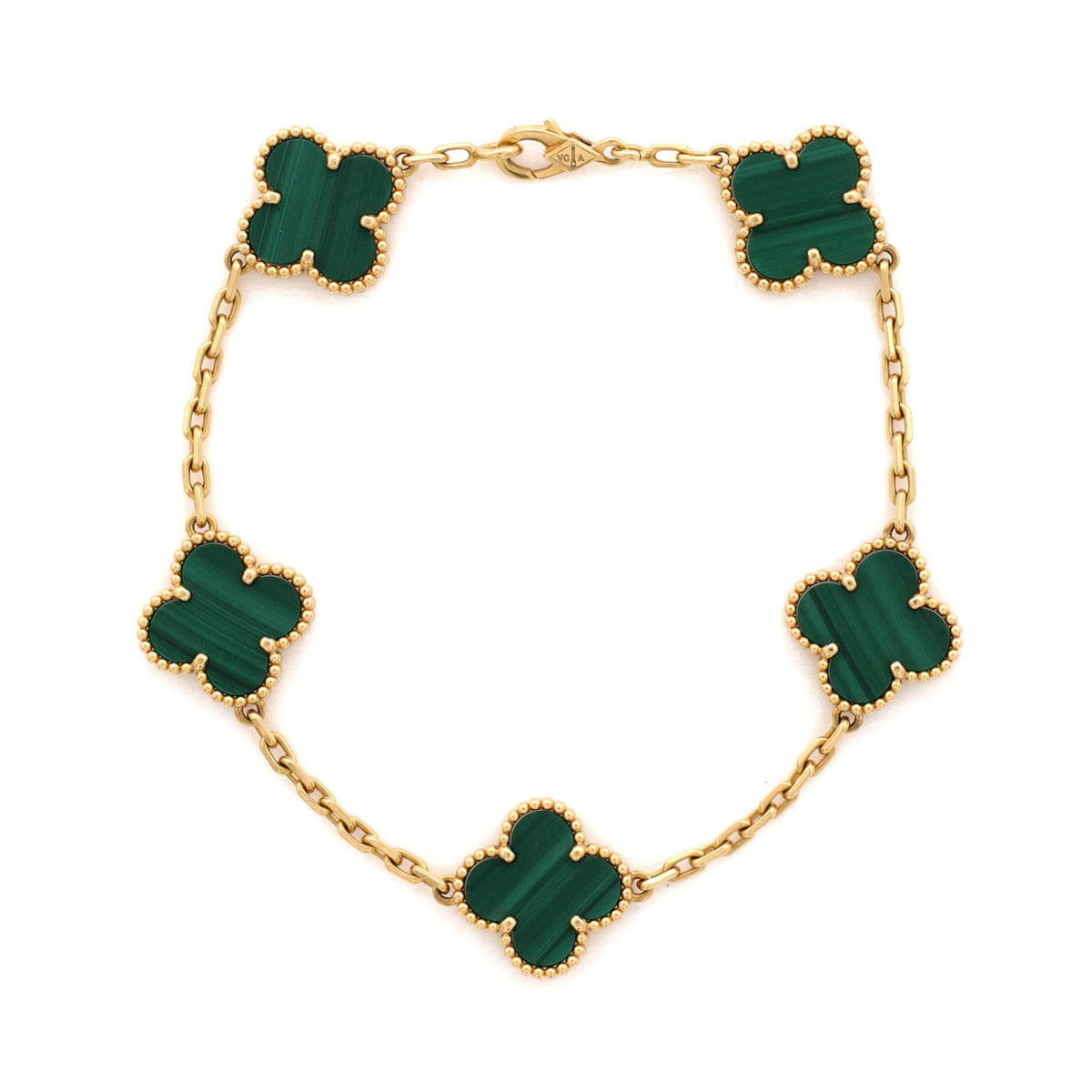 Van Cleef & Arpels Vintage Alhambra 5 Motifs Bracelet 18K Yellow Gold and Malachite