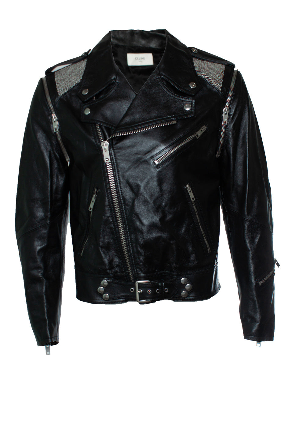 Celine Men's Celine, Leather jacket with metal mesh