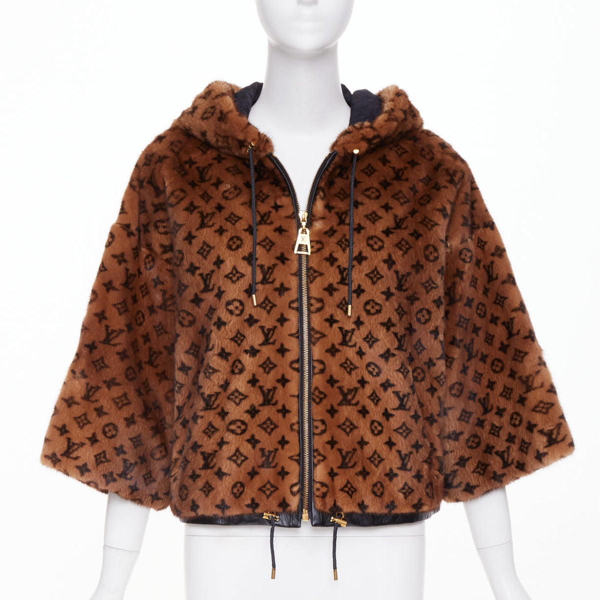 Louis Vuitton Women's Louis Vuitton Monogram Mink Fur drawstring zip jacket