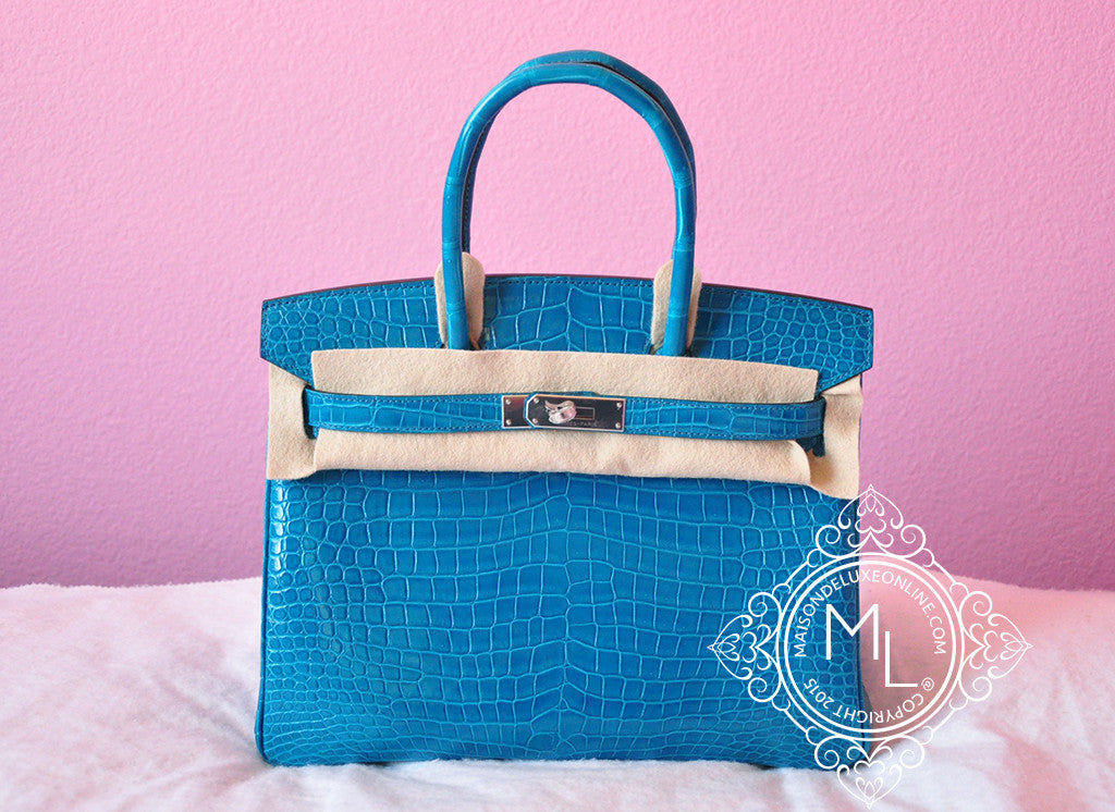 Hermes Hermes Blue Izmir Turquoise Porosus Crocodile Birkin 30 Bag