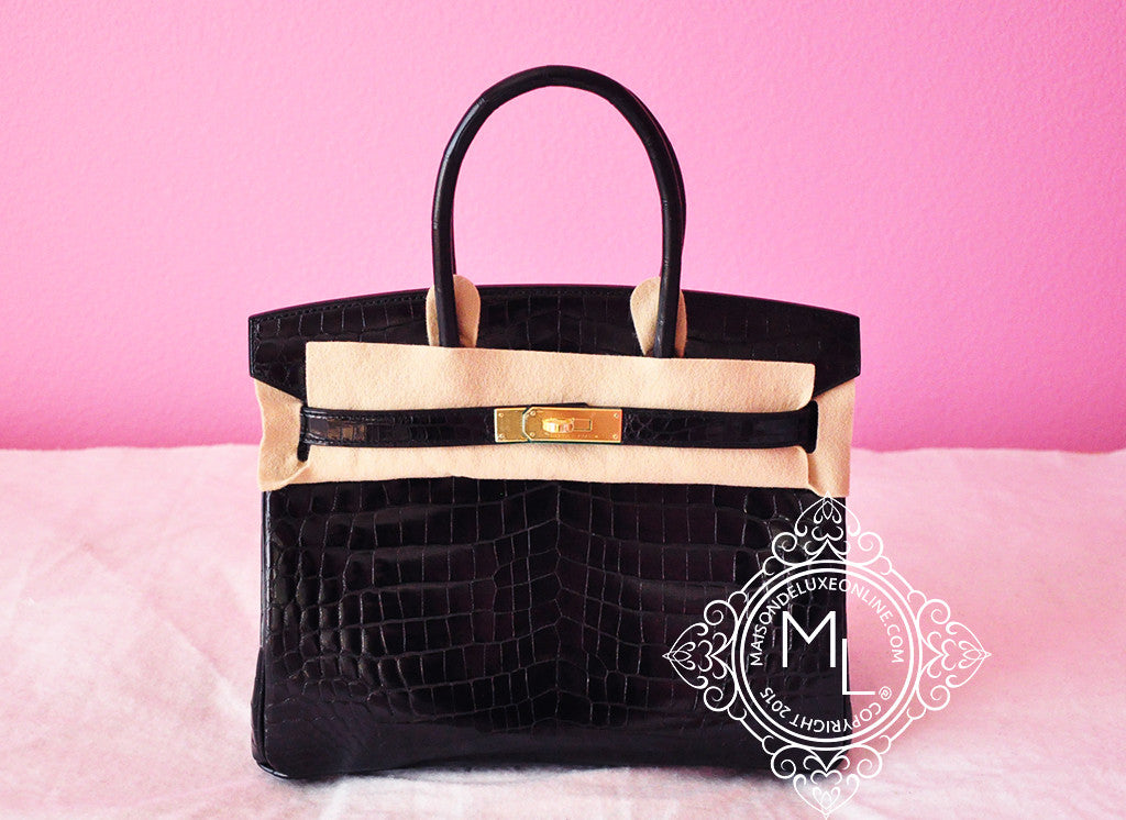 Hermes Hermes Noir Black GHW Niloticus Crocodile Birkin 30 Handbag