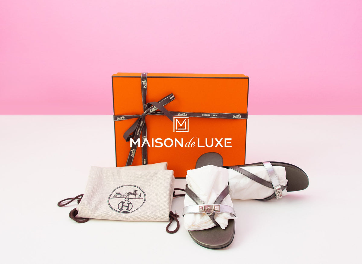 Hermes Hermes Women's Metallic Silver Corfou Sandal Slipper 37 Shoes