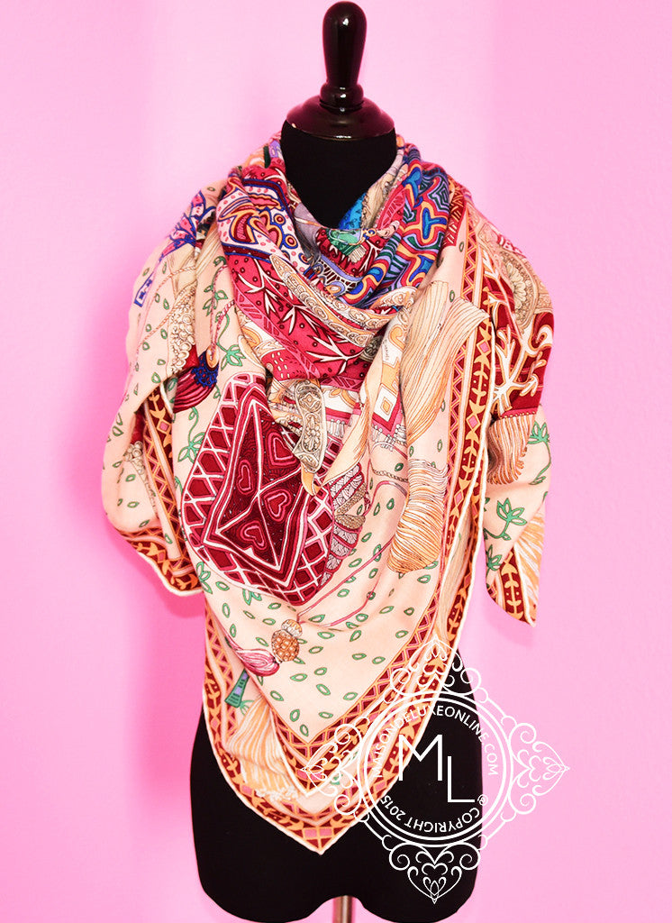 Hermes Hermes "Cavaliers du Caucase" Pale Rose Pink Cashmere 140 GM Shawl