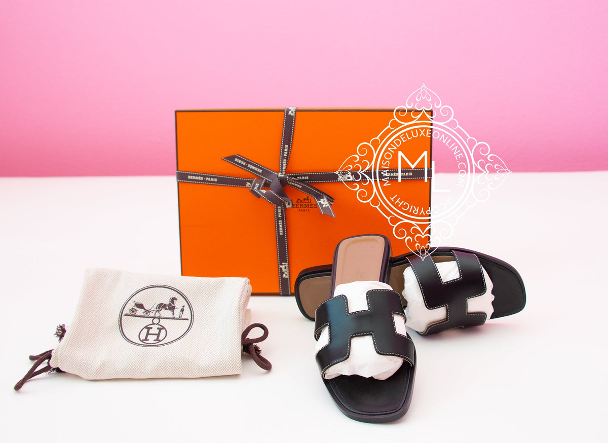 Hermes Hermes Womens Black Oran Sandal Slipper 37 Shoes