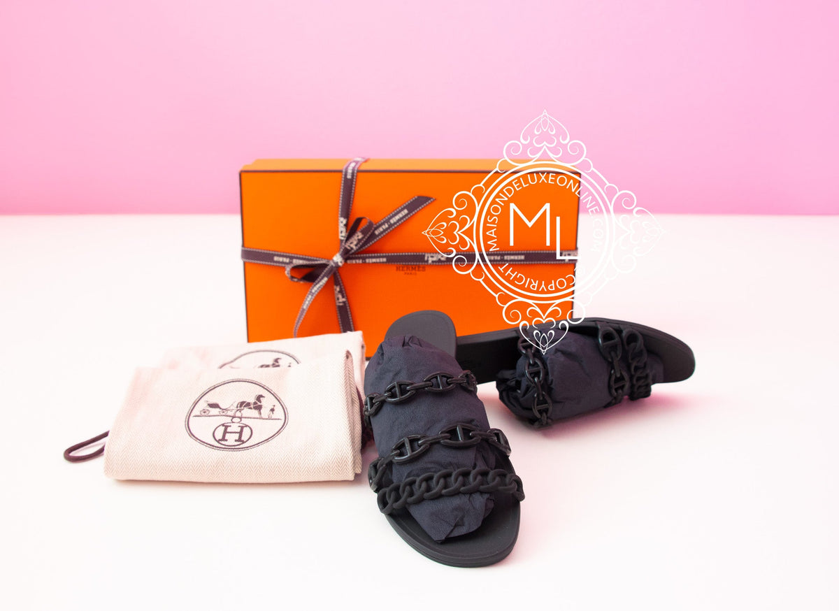 Hermes Hermes Womens Rivage Jelly Black Sandal Slipper 37 Shoes