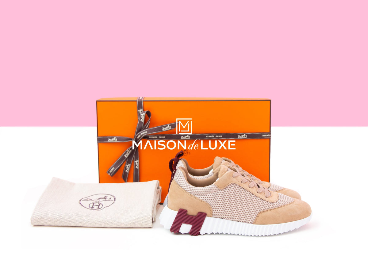 Hermes Hermes Women's Beige Argile / Burgundy Bouncing 38 Sneaker