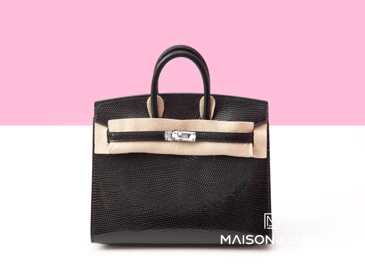 Hermes Hermes Birkin 20 Black Shiny Lizard Palladium Hardware