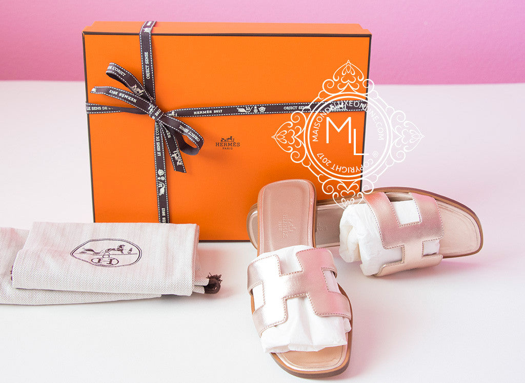 Hermes Hermes Womens Gold Oran Sandal Slipper 37 Shoes