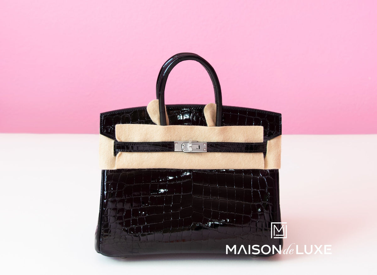 Hermes Hermes Noir Black Shiny Crocodile Palladium Birkin 25 Handbag