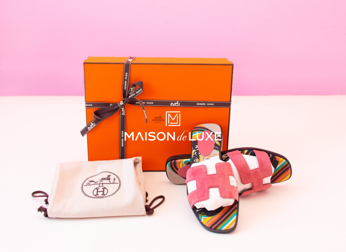 Hermes Hermes Women's Pink Suede Oran Sandal Slipper 37 Shoes