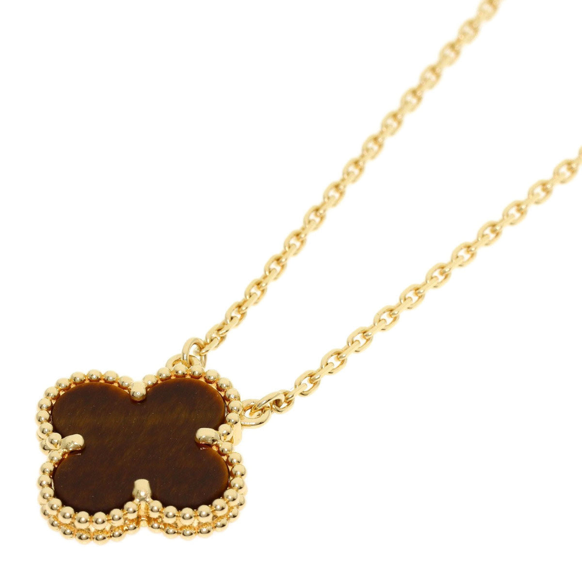 Van Cleef & Arpels Vintage Alhambra Pendant Necklace 18K Yellow Gold and Tiger's Eye