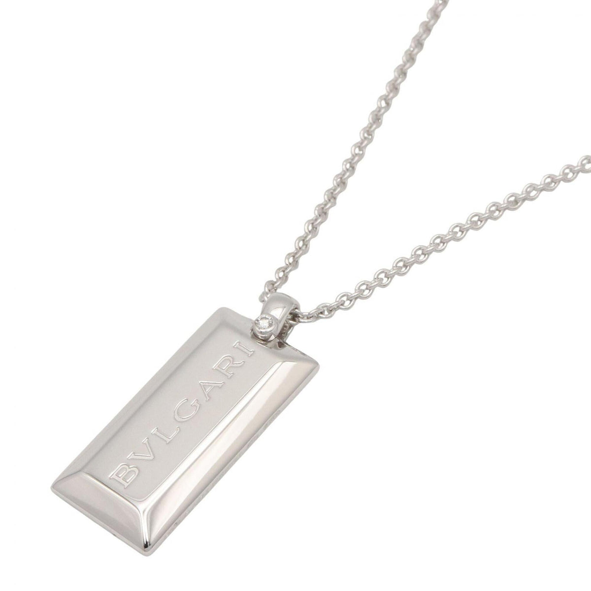 Bvlgari Ingot 1P Diamond Pendant Necklace 18K White Gold