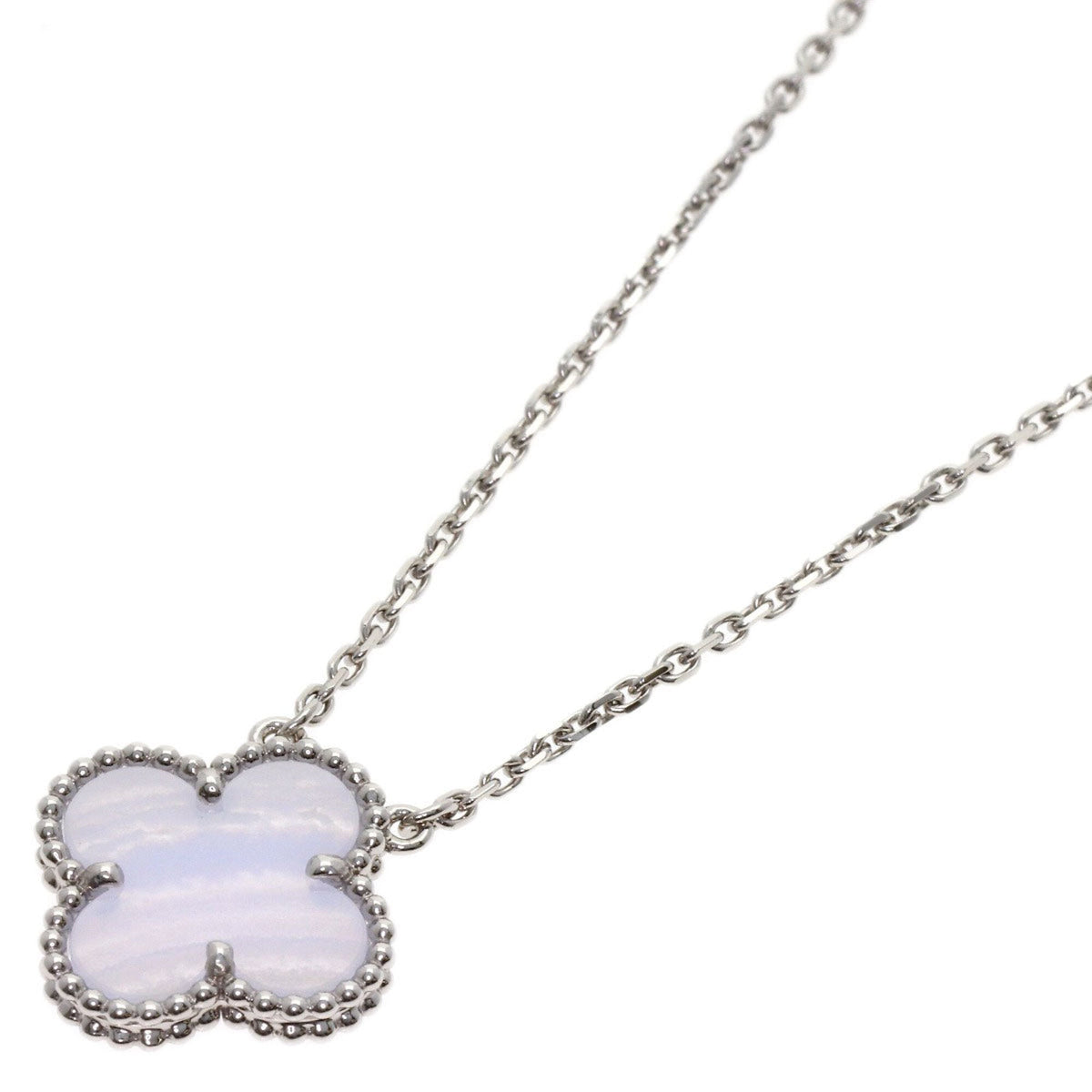 Van Cleef & Arpels Vintage Alhambra Pendant Necklace 18K White Gold and Chalcedony