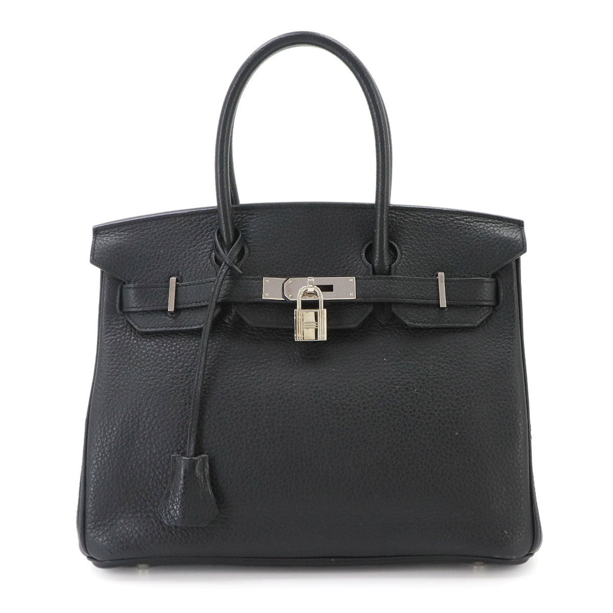 Hermes Birkin Handbag Black Clemence with Palladium Hardware 30