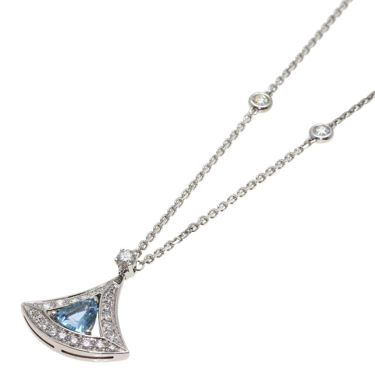 Bvlgari Pendant Necklace 18K White Gold With Aquamarine and Diamond