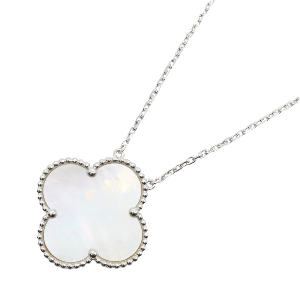 Van Cleef & Arpels Alhambra Pendant Necklace Sterling Silver and 18K White Gold and Mother of Pearl
